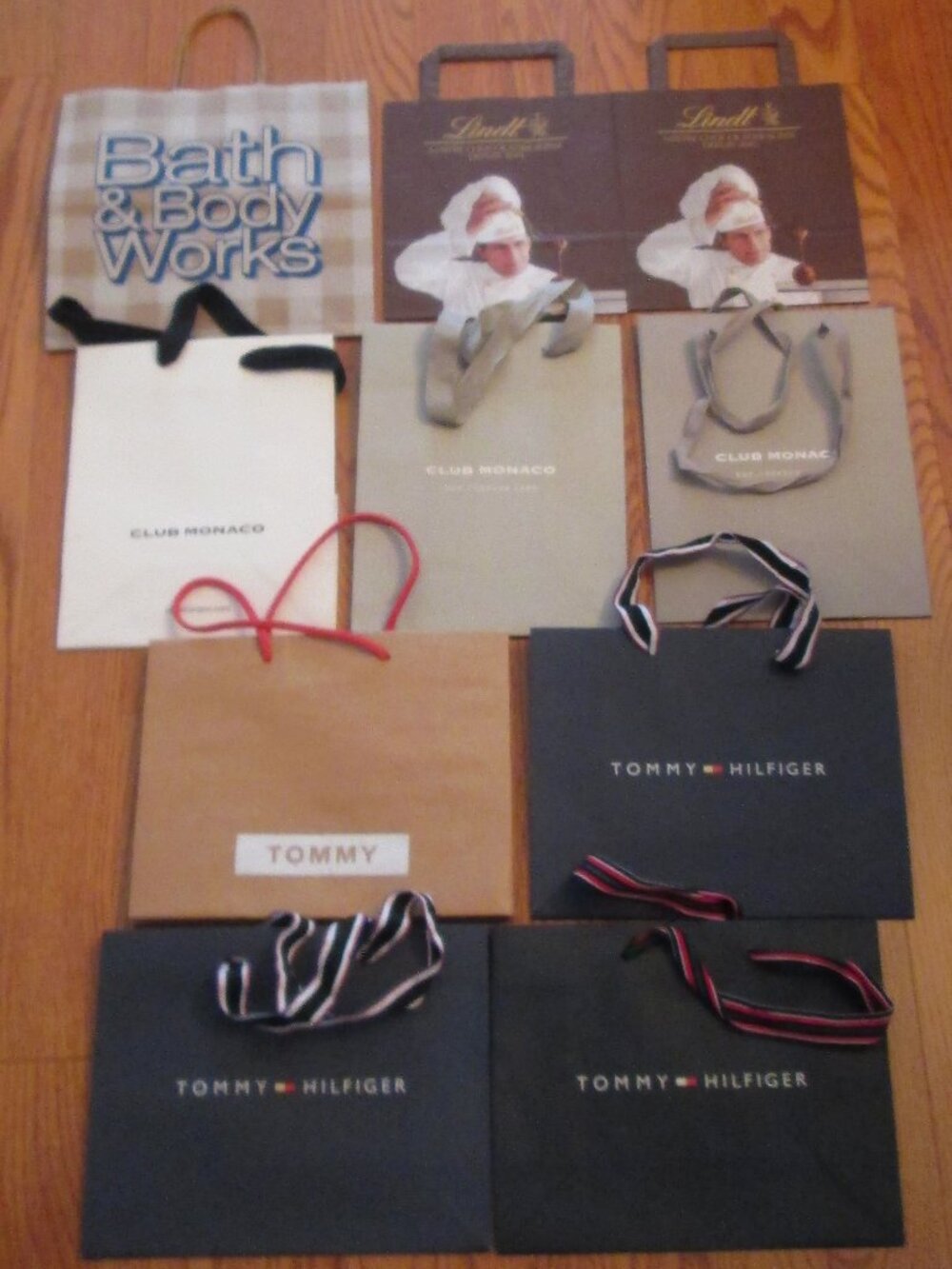 Set of 10 small paper gift bags - Lindtt, Club Monaco, Tommy Hilfiger, Bath Body